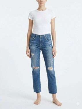 AG Denim Ex-Boyfriend Slouchy Slim Jeans Medium Wash Distressed Size 28R